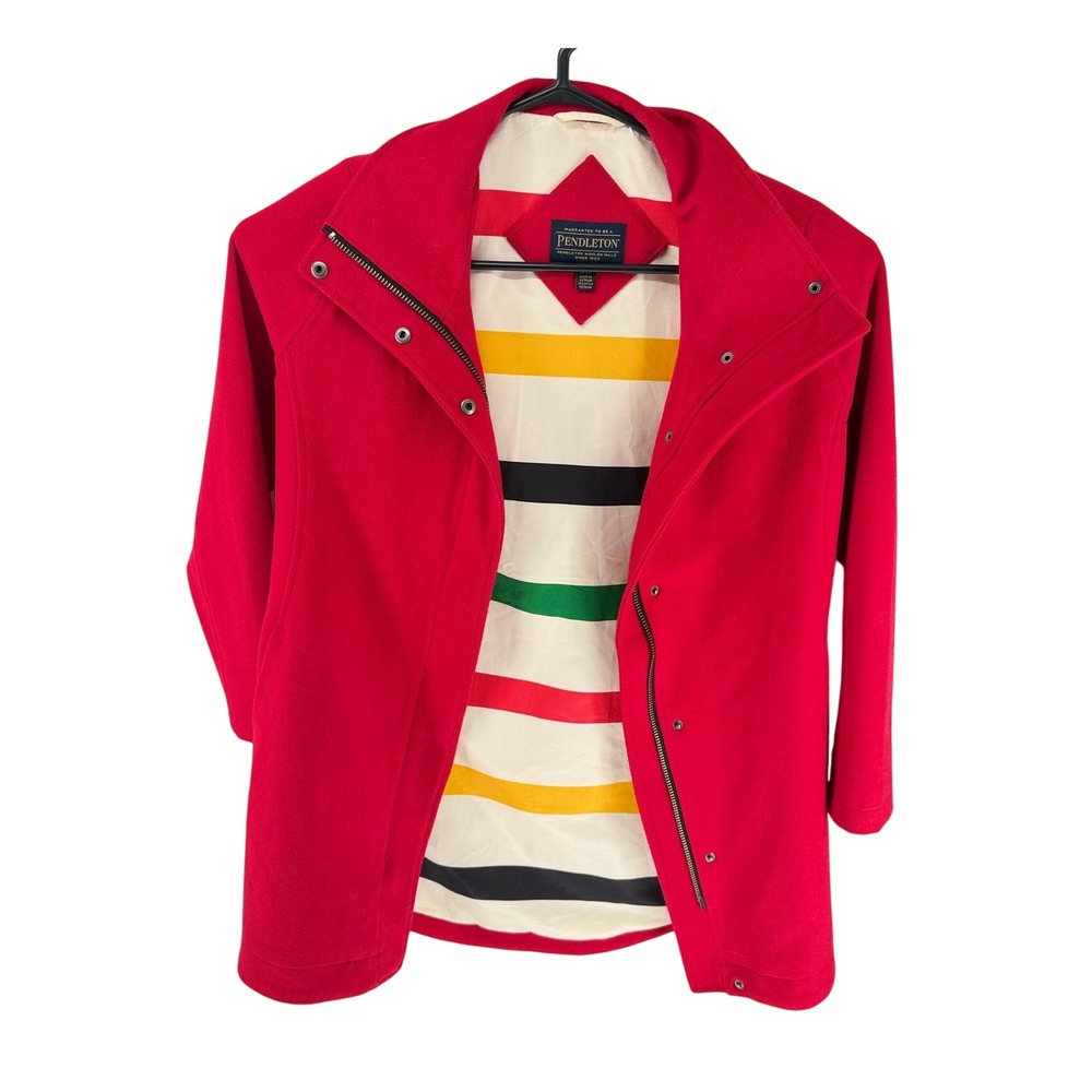 Pendleton Womens Red Wool Blend Hudson Blanket Stripe Lining Zip Jacket Small